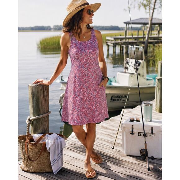 Columbia Dresses & Skirts - Columbia PFG Pink Teal Floral Tank Fishing Dress Small Outdoors Beachy Vacation